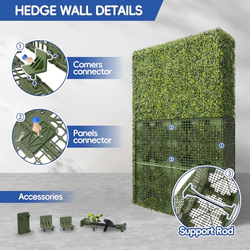 Bynbbur Artificial Hedge Wall 18" Lx18 Hx6 W Boxwood Hedges Outdoor Patio Greenery Walls, Fake Grass Privacy Wall Screens, Office Living Room Divider, Wedding Party Décor (with White Flower) - color: Green with White Flower, size: 18"Lx18"Hx6"W