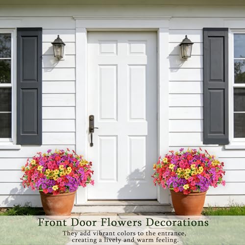 16 Bundles Artificial Flowers for Outdoors, Realistic Fake Silk Flowers for Outside, UV Resistant Faux Plants for Outdoor Planters - Spring Summer Porch Decor (4 Colors) - color: Mix 4 Colors, size: 16PCS