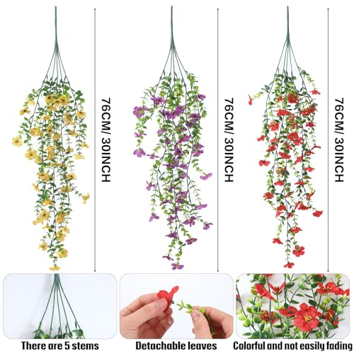 6 Pcs Fall Artificial Hanging Flowers Outdoor Faux Silk Mum Plant Decor Violet with Eucalyptus Realistic UV Resistant Trailing Vine Fall Porch Yard(Classic Color,Violet) - color: Classic Color, style: Violet