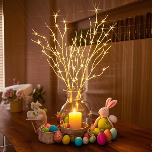 Fudios Birch Branch Lights with Timer for vase 100 LED Lighted Willow Twig 32IN Tall Battery Operated Home Party Indoor Outdoor use - color: White Birch, size: 1 SET