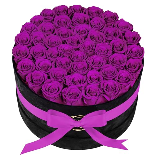 Prifroti 47 Flowers in a Luxury Suede Box, Birthday Gifts for Women, Preserved Flowers, Mothers Day Roses Gift for Mom, Bossy Pink - color: Bossy Pink, size: 47 Roses
