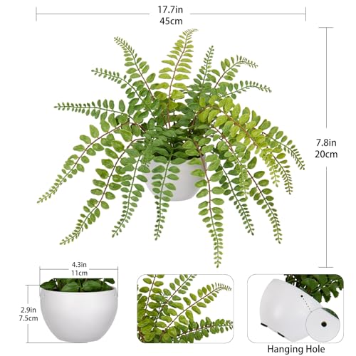 Hollyone Artificial Fern Potted Plant for Outdoors Indoors - Lifelike Faux Boston Fern in White Pot for Garden, Patio, Home, Farmhouse, Windowsill, Office, Living Room, Desk Decoration - color: Green 1