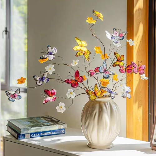 Artificial Butterfly Branche, Simulation Branch Stems with Fake Butterfly Floral Arrangement for Vase Filling Home Office Party Decoration (Colour Mixture) - color: Colour Mixture