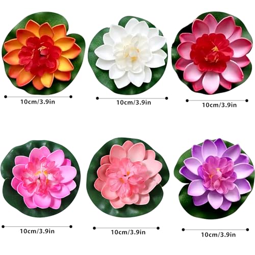 12pcs Artificial Floating Foam Lotus Flower with Fake Lily Pads, Lifelike Ornament Perfect for Home Garden Pond Decor, Indian Diwali Decorations Return Gifts - color: 12 Colourful