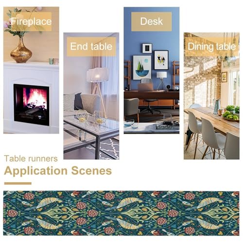 William Morris Style Table Runner for Table Decor, Art Vintage Botanical Flower Rustic Floral Bird Printed for Kitchen Dining Room Living Room Farmhouse Party Holiday Decorate 13" x 48" - color: William Morris_18, size: 13"W x 36"L (Pack of 1)