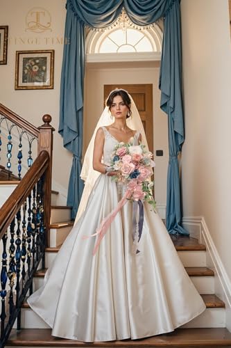 TINGE TIME 13 Inch Artificial Flower Wedding Bouquets for Bride, Cascading Bridal Bouquet for Wedding Bouquet for Wedding Ceremony and Anniversary（Dusty Rose & Navy Blue） - color: Dusty Rose & Navy Blue