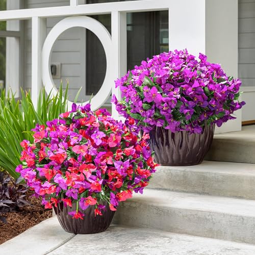 Fake Bougainvillea Artificial Flowers for Outdoors Spring Summer Decor, 4PCS Bougainvillea Outdoor Faux Plants Realistic Silk Flowers for Outside UV Resistant for Planter Patio Window Garden, Purple - color: Purple