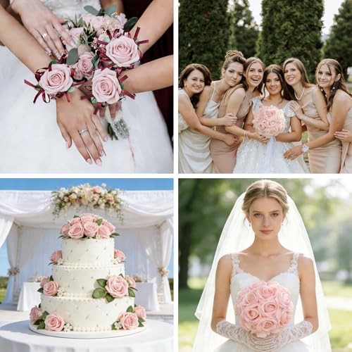 25Pcs Artificial Flowers Pink Foam Fake Roses with Stems,for DIY Wedding Bouquets White Bridal Shower Centerpieces Arrangements Party Tables Decorations and Home Decorations - color: Pink