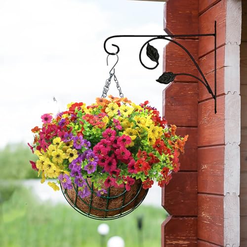 12 Bundles Artificial Fake Flowers for Outdoor Spring Summer Decoration, Faux Plants Flowers Silk Colorful Mix Daisy Realistic UV Resistant for Porch Patio Home Planter Balcony Yard Decor