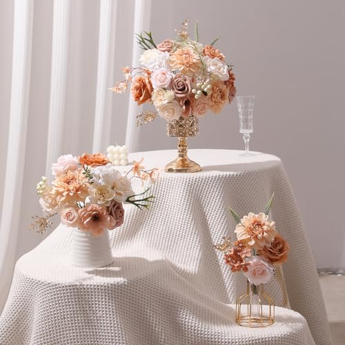 Garisey Artificial Flowers Combo, Mix Silk Flowers Roses, Peonies, Dahlias with Stems for DIY Wedding Bridal Bouquet, Baby Shower, Table Centerpieces, Home Decor, Fake Floral Arrangements-Boho Nude - color: Boho Nude