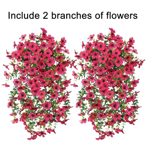 HyeFlora Artificial Flowers for Outdoors Fake Hanging Decoration, 2Pcs Hotpink Spring Decor, Realistic Plants, UV & Fading Resistant Silk Flower for Porch Patio Balcony Planter Yard - color: Hotpink