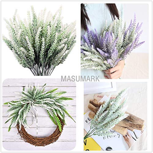 Fake Flowers Lavender, Christmas Artificial Flowers for Decoration Faux Flower Plants Plastic Greenery Outdoor Garden Outdoors Home Art Floral Arrangements Wedding DIY Bouquet Wreath - White 8 Pack - color: Lavender-white-8 Pack
