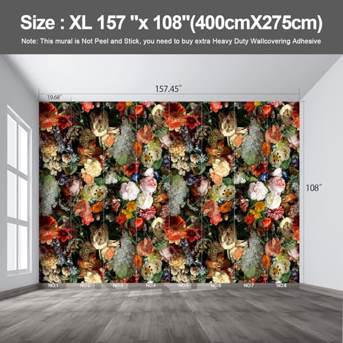Rose Floral Large wall murals Peel and Stick self Adhesive Flowers Wallpaper for Bedroom Living Room - 108"x157" - color: F32, size: 108"x157"