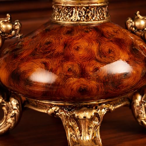 Artificial Flowers in Vase, 20.4" Tall Faux Silk Rose Arrangement, Vintage European Wood Grain Resin Vase, Luxury Indoor Table Centerpiece for Living Room Dining Wedding Decor - color: Gold & Red, size: 20.4'' Height