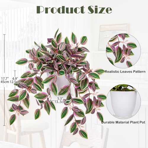 Briful Artificial Potted Plant Indoor, 17.7" Faux Trailing Plant in White Plastic Pot Blush Green Variegated Fake Cascading Plant for Bedroom Shelf Vanity Bathroom Office Desk Home Decor - color: Blush Green Variegated