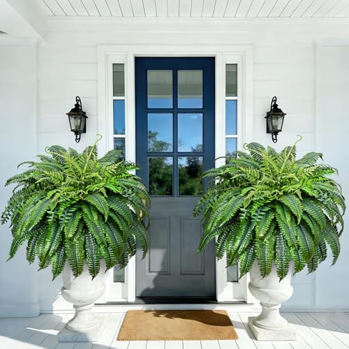2 Pcs 48 Inch Fake Ferns, Look Real 101 Leaves Artificial Boston Ferns for Outdoors Large, Lush UV Resistant Faux Ferns for Outdoor Planter Large, Outdoor Faux Plants for Porch Patio Home Decor