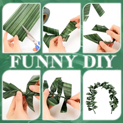 Thiccywoov 3 Rolls Ti Leaf Ribbon Outdoor Poly Satin Leaf Ribbon Green Wedding Decorations Florist Waterproof Aspidistra Tape 4 x 50 2 Floral Tape for Easter Indoor Outdoor Art Craft(Classic Style) - style: Elegant Natural