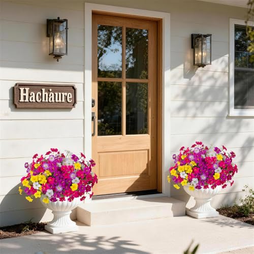 INQCMY Artificial Fake Flowers for Outdoors Decoration,12 Bundles Silk Colorful Morning Glory with Eucalyptus UV Resistant Look Real Faux Flowers for Planter Door Garden Porch Patio Balcony Yard - color: 2 Mixed Color(2 Light Orchid,2 Deep Orchid,2 Violet