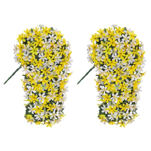 Ivydale Artificial Lily Flowers for Outdoors Fake Hanging Flower Vines for Outside Decoration, UV Resistant 2PCS Faux Plants for Patio Porch Balcony Garden Yard, White & Yellow - color: White & Yellow