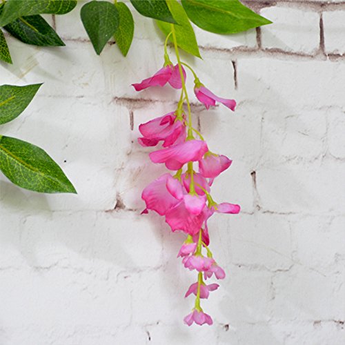 DearHouse 4Pcs 6.6Ft/Piece Artificial Flowers Silk Wisteria Garland Artificial Wisteria Vine Rattan Silk Hanging Flower for Home Garden Outdoor Ceremony Wedding Arch Floral Decor(Pink) - color: Pink