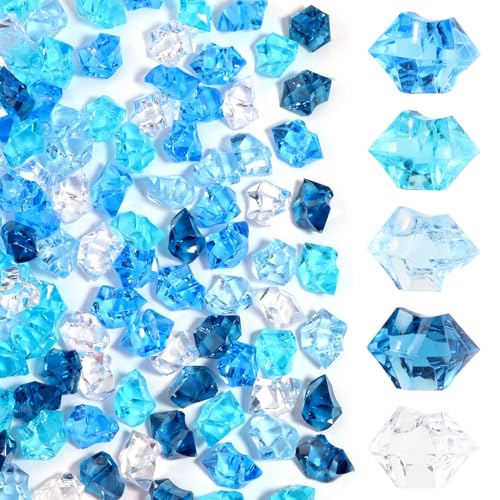 150 Pcs Fake Ice,17 * 23mm,Blue Series Acrylic Gems Vase Filler,Plastic Diamonds for Table Decoration DIY Craft Aquarium Display Party Centerpieces. - color: Blue Series, size: 17MMx23MM