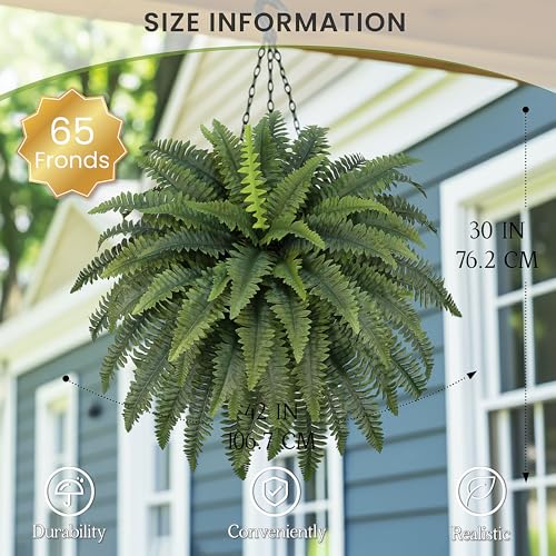 FOREST PRINCE 42" Artificial Boston Fern Large Bush Plants, 2 Bundles of Fake Ferns with 65 Fronds for Outdoors Home Decor - color: 42" 2 Pcs