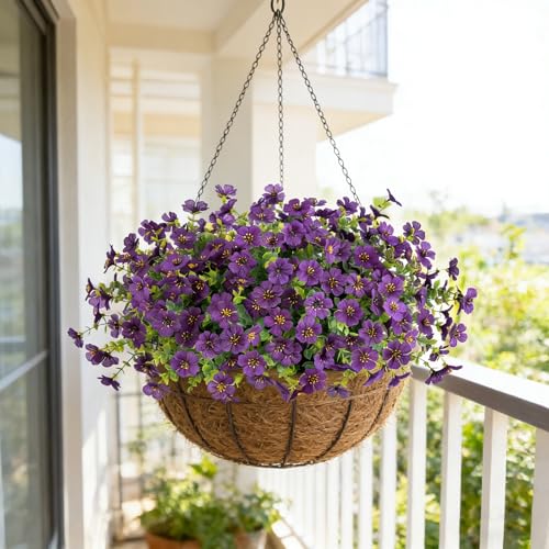 12 Bundles Artificial Flowers for Outdoor UV Resistant and Realistic, Faux Daisy Fake Flowers with Eucalyptus Leaves for Porch, Patio, Planter, Window Box, Home, Garden Decor - color: Purple