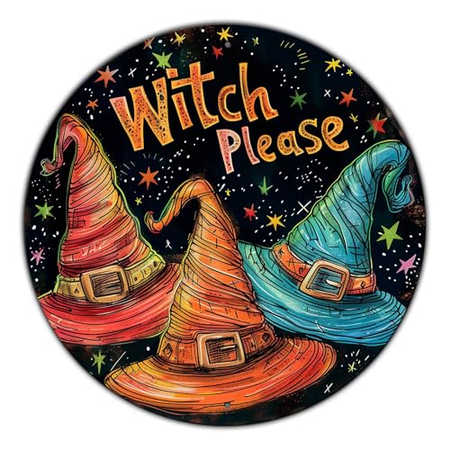 Vintage Witch Round Metal Sign Witch Please Halloween Sign Farmhouse Rustic Wreath Wall Decoration for Indoor Outdoor Home Porch Window Decor 8 Inch - color: Thanksgiving 15, size: 8 inches