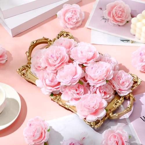 Thiccywoov 50 Pcs Artificial Flowers, 3.2 Inches Silk Rose Head Flowers Fake No Stem for Wedding Bridal Bouquet Home Floral Decor DIY Centerpieces Arrangements Party Tables Decoration(Light Pink) - color: Light Pink