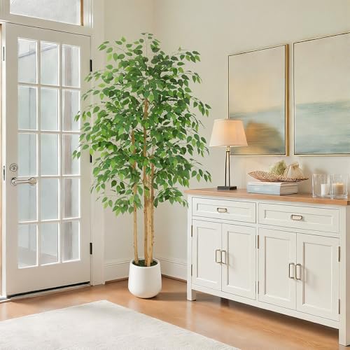 Nafresh 6ft Ficus Tree Artificial with Multi-Real Wood Trunks & White Planter, 72in Realistic Texture Potted Faux Ficus Tree, Fake Trees Indoor for Home Office Living Room Bedroom Porch Decor - size: White Planter - 5.99FT