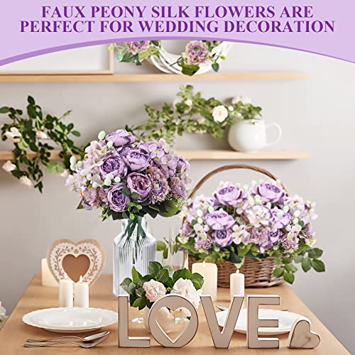 Crowye 8 Bouquets Wedding Silk Peony Hydrangea Flowers with Stems 12.6" H Elegant Faux Vintage Artificial Flowers for Decoration for DIY Table Party Decor Centerpieces Home(Purple) - color: Purple