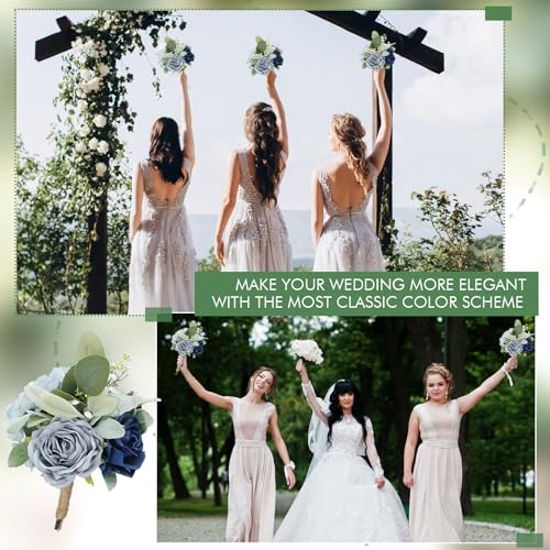 Artificial Bridesmaid Bouquets - Set of 4 Silk Rose Flowers Bouquet Wedding Rustic Small Floral Centerpieces for Marriage Proposal Party Anniversary Dining Table Decorations - Blue,7 Inch - color: Blue, size: 4pcs Bouquets
