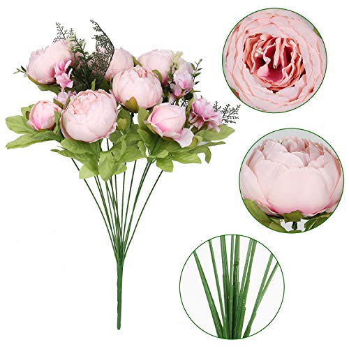 Silk Peony Bouquet Vintage Artificial Peonies Flower for Home Wedding Party Decor (1pcs, Spring Rose Pink) - color: Spring Rose Pink