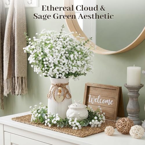 DomeStar 20PCS Mixed Babys Breath and Eucalyptus Stems, Artificail Flower Bouquet Floral Arrangement for Vase Fillers Table Centerpieces Home Party Wedding Decoration