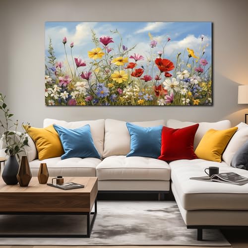 Flower Pictures Wall Decor for Bedroom Women Colorful Wall Art for Living Room Large Size Ready to Hang 29 x 58 Inch - color: Yellow Red White, size: 58"L x 29"W