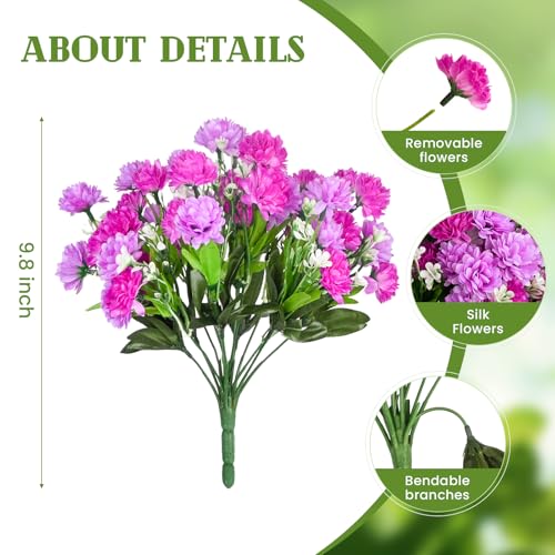 Ammyoo Artificial Flowers for Outdoors Decoration, 6 Bundles Silk Marigold Flower UV Resistant Look Real Faux Plants for Garden Porch Planter Patio Balcony Yard Home Decor (Double Purple) - color: Double Purple