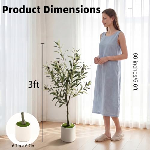 3FT 2pcs Spherical Fake Olive Tree Artificial Indoor,Faux Olive Tree with Pot,Large Olive Branches and Lifelike Fruits,for Home Office House Living Room Decor. - color: Green