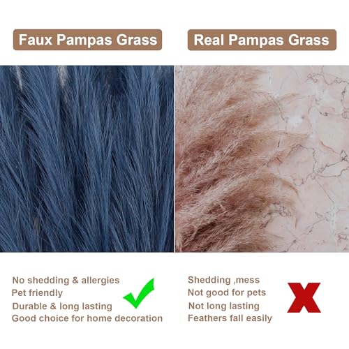 12 Pcs Navy Blue Faux Pampas Grass Decor 38"/3.1FT Tall Fake Pompas Floral Large Artificial Pompous Grass Branches Plants for Floor Vase Filler Home Boho Decoration - color: Navy Blue