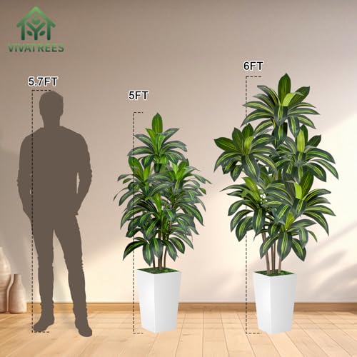 VIVATREES Dracaena Tree 6FT Artificial, 72in Tall Faux Dracaena Tree with 15.7 White Planter, Fake Potted Tree for Indoor & Outdoor Home Office Decor - style: 6ft-white