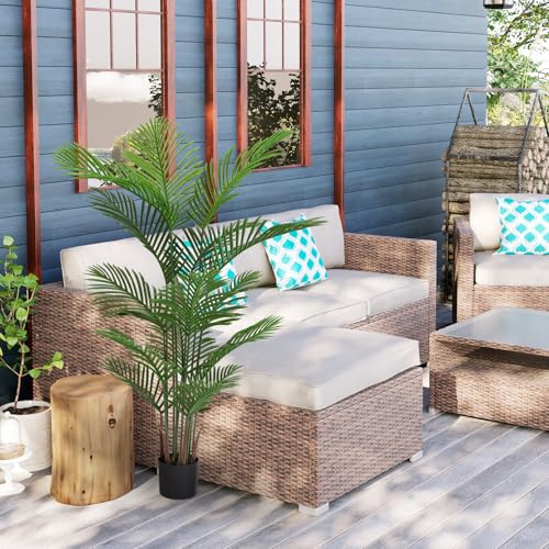 6ft Artificial Palm Tree in Weighted Pot - UV Resistant Tall Fake Plants for Outside Patio, Large Fake Plant Indoor Outdoor, Triple Trunk Faux Palm (Set of 2) (6 FT x 2)