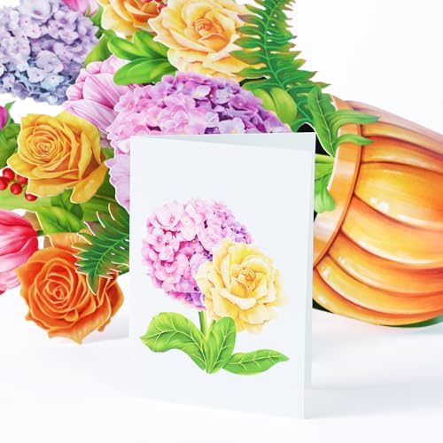 Airpark 3D Pop Up Paper Flowers Bouquet Card 12’‘ with Note & Envelope, Birthday Gifts, Get Well, Thank You, Greeting Cards for Women Mom Wife Friends, Nobility Hydrangeas Rose - style: Rose Hydrangea Pumpkin