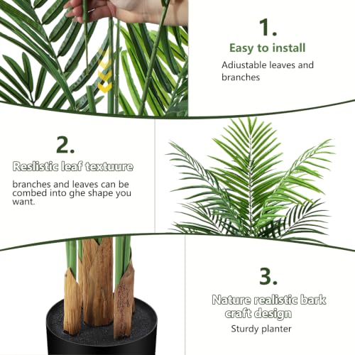 Artificial Areca Palm Plant 7Ft Fake Tropical Palm Tree Perfect Faux Dypsis Lutescens Plants in Pot for Indoor Outdoor House Home Office Garden Modern Decoration Housewarming Gift - size: 7ft