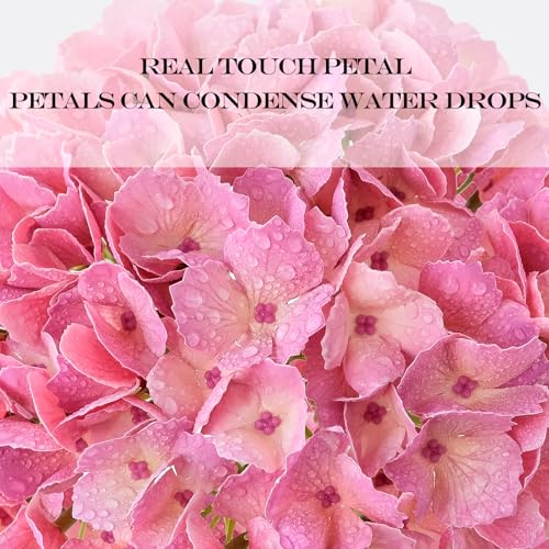 JINWOE Real Touch Artificial Hydrangea Flowers, 3pcs 21" Pink Latex Spring Silk Faux Hydrangea Flowers,Lifelike Artificial Hydrangeas with Stems for Porch Bouquets Wedding Home Baby Showers - color: Pink