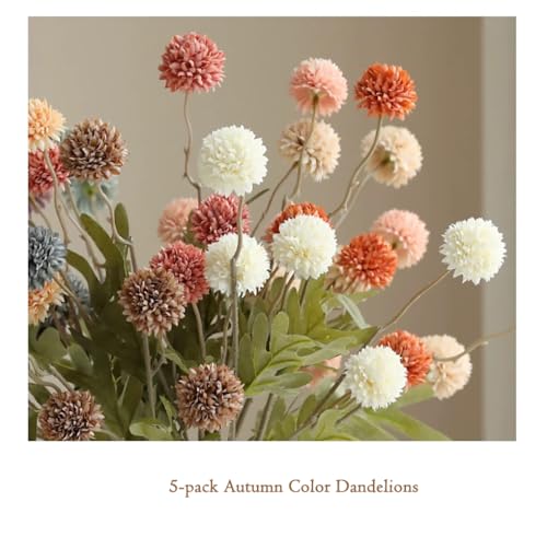 Laelfe Artificial Pompon Mum Burnt Orange, 5Pcs Fake Kiku Flowers Silk Small Mini Chrysanthemum Ball Faux Mum Decor for Vase Filler DIY Bouquet Centerpieces Arrangements Shower(Burnt Orange) - color: Burnt Orange