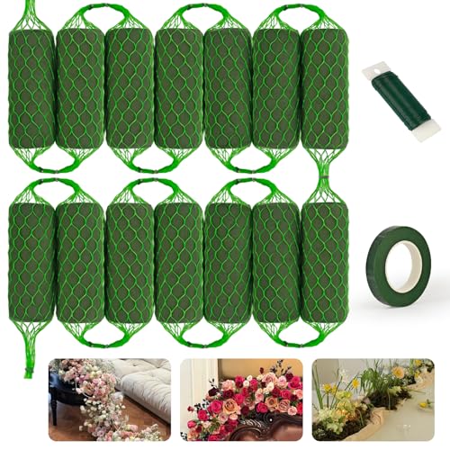 14 Pcs Floral Foam Garland for Fresh & Dried Flowers, 9.2ft Flower Sponge Blocks Kit, Foam for Flower Arrangement Holder for Arch Door Tabletop Decor, Wedding Home Garden Green Wet/Dry Foam Bricks
