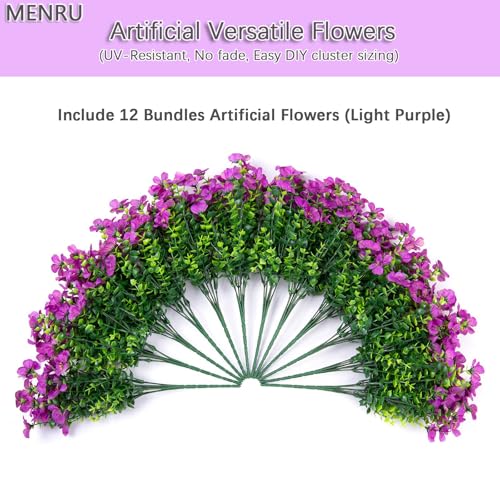 12 Bundles Artificial Flowers for Outdoor UV Resistant and Realistic, Faux Daisy Fake Flowers with Eucalyptus Leaves for Porch, Patio, Planter, Window Box, Home, Garden Decor - color: Light Purple