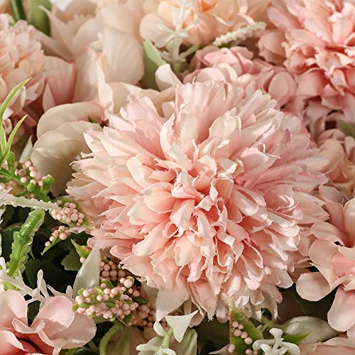 Peonies Artificial Flowers in Vase, Fake Hydrangea Silk Peony Flower Bouquet with Vase Faux Flowers Arrangement Decor Home Table Dining Room (Pink) - color: Pink