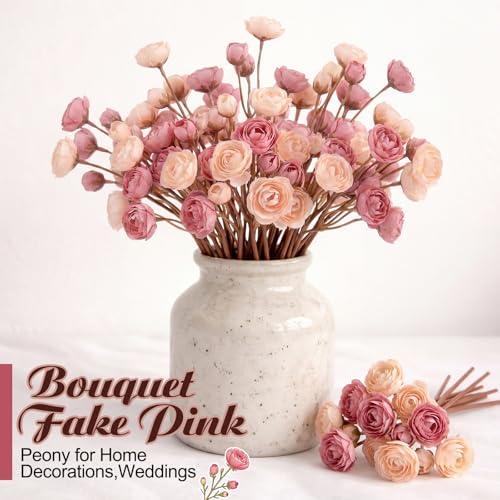 XunYee 60 Pcs Dusty Rose Artificial Ranunculus Flowers Bulk Faux Ranunculus Bouquet Realistic Silk Pink Rose Flowers Decoration for Wedding, Home, DIY Bouquet, Centerpieces, Bridal Shower, Arrangement
