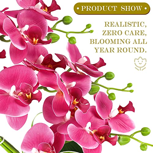 Orchids Artificial Flowers, Fuchsia with Gold Vase | Fake Orchid Plants, In Pot, For Home Decor Indoor - color: Fuchsia-gold