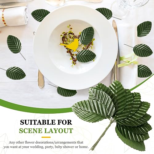 Artificial Leaves,200 Pieces Faux Wired Single Leaf Fake Rose Wire Crafts Leaves for Flower DIY Home Decorative Bouquet Wreaths Wedding Decor Christmas Decorations (Green)